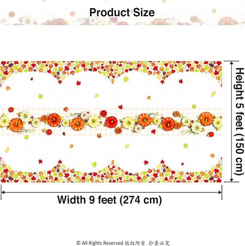 غطاء طاولة من ورق اليقطين لعيد الشكر من تشيرلاند خريف لمستلزمات حفلات الخريف وحصاد الشكر - 9 × 5 قدم in Kuwait