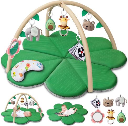 Jyusmile Baby Play Gym Mat, 8-in-1 Tummy Time Mat with 6 Toys, Washable Baby Activity Mat for Visual, Hearing, Sensory, Motor Development, Baby Essentials Gift for Newborn Infant 0-3-6-9-12 Months in Saudi Arabia