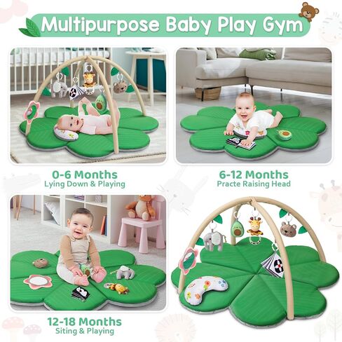 Jyusmile Baby Play Gym Mat, 8-in-1 Tummy Time Mat with 6 Toys, Washable Baby Activity Mat for Visual, Hearing, Sensory, Motor Development, Baby Essentials Gift for Newborn Infant 0-3-6-9-12 Months in Saudi Arabia