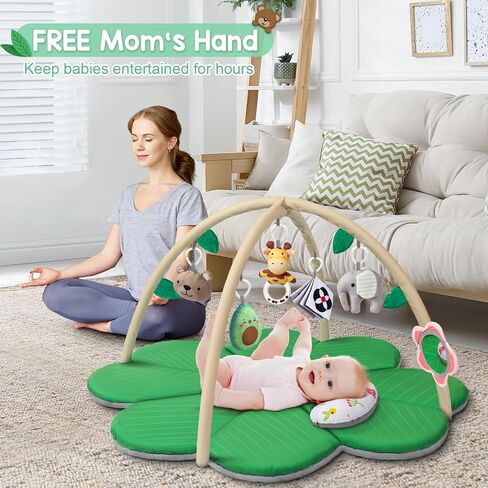 Jyusmile Baby Play Gym Mat, 8-in-1 Tummy Time Mat with 6 Toys, Washable Baby Activity Mat for Visual, Hearing, Sensory, Motor Development, Baby Essentials Gift for Newborn Infant 0-3-6-9-12 Months in Saudi Arabia