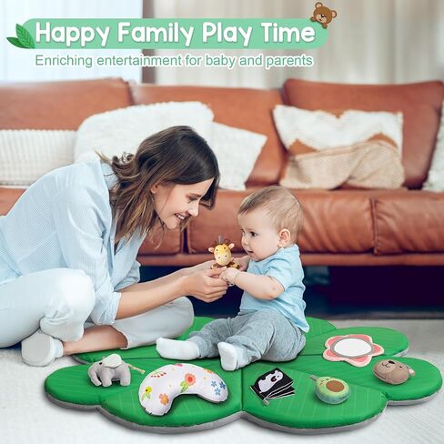 Jyusmile Baby Play Gym Mat, 8-in-1 Tummy Time Mat with 6 Toys, Washable Baby Activity Mat for Visual, Hearing, Sensory, Motor Development, Baby Essentials Gift for Newborn Infant 0-3-6-9-12 Months in Saudi Arabia