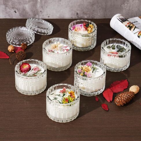NiHome 12 Pack Embossed Candle Jars for Making Candles, 6 OZ Glass Candle Jars with Lids Empty Food Storage Containers Tealight Holders for Spice, Powder, Liquid, Leakproof in Saudi Arabia