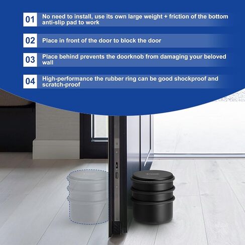 Heavy Duty Door Stoppers for Bottom of Door, Stainless Steel 2.8" Tall Door Stop No Drilling, Large 1.76 Lbs Doorstops with Protective Rubber Bands Anti-Slip Door Wedge (Painted Black) in Kuwait