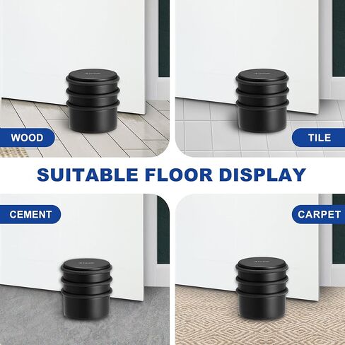 Heavy Duty Door Stoppers for Bottom of Door, Stainless Steel 2.8" Tall Door Stop No Drilling, Large 1.76 Lbs Doorstops with Protective Rubber Bands Anti-Slip Door Wedge (Painted Black) in Kuwait
