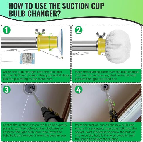 Dreyoo 4 Piece Set Light Bulb Changer, Suction Cup and Cage Bulb Changer for Incandescent, Floodlight, Broken Bulb and Recessed Lights, Compatible with Standard Extension Pole (Pole Not Included) in Kuwait