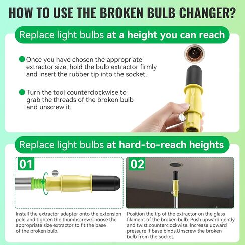 Dreyoo 4 Piece Set Light Bulb Changer, Suction Cup and Cage Bulb Changer for Incandescent, Floodlight, Broken Bulb and Recessed Lights, Compatible with Standard Extension Pole (Pole Not Included) in Kuwait