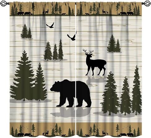 Rustic Blackout Curtains Vintage Brown Black Wildlife Bear White Bear Paw Print for Bedroom Living Room Kitchen Decor Rod Pocket Window Drape 42x45in in Kuwait