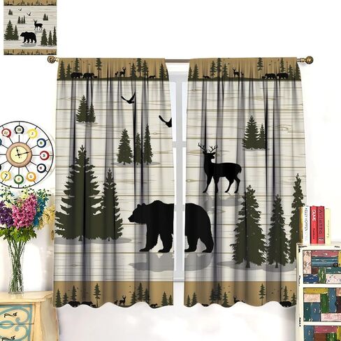 Rustic Blackout Curtains Vintage Brown Black Wildlife Bear White Bear Paw Print for Bedroom Living Room Kitchen Decor Rod Pocket Window Drape 42x45in in Kuwait