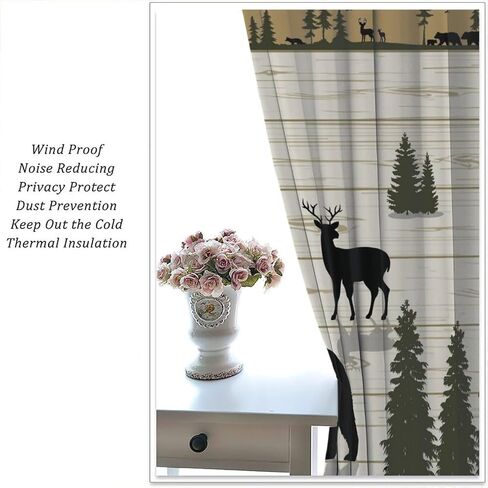 Rustic Blackout Curtains Vintage Brown Black Wildlife Bear White Bear Paw Print for Bedroom Living Room Kitchen Decor Rod Pocket Window Drape 42x45in in Kuwait