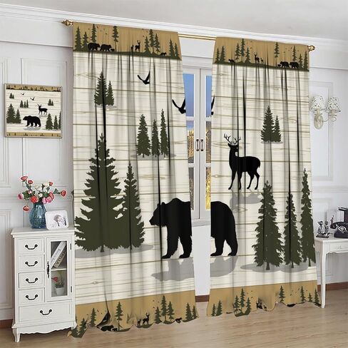Rustic Blackout Curtains Vintage Brown Black Wildlife Bear White Bear Paw Print for Bedroom Living Room Kitchen Decor Rod Pocket Window Drape 42x45in in Kuwait