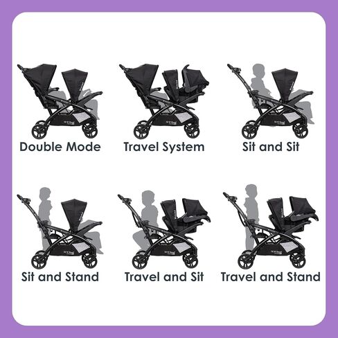 Baby Trend Sit N' Stand® Double 2.0 Stroller, Dash Black in Saudi Arabia