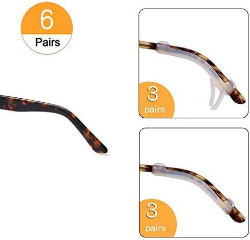 Eyeglasses Ear Grips Sleeve-Upgrade anti-slip Silicone Eyeglasses Temple Tips Sleeve Retainer-Sleeve with Hook design-Soft and comfort Glasses Ear hooks 6Pairs in Kuwait