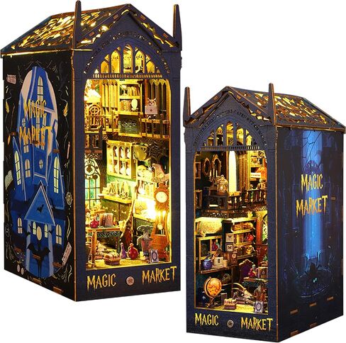 ISSEVE DIY Book Nook Kit، لغز خشبي ثلاثي الأبعاد DIY طقم منزل مصغر لتزيين رف الكتب، حامل كتاب سحري لبيت الكتب ورف الكتب للبالغين مع ضوء مستشعر (مكتبة الكتب) in Kuwait