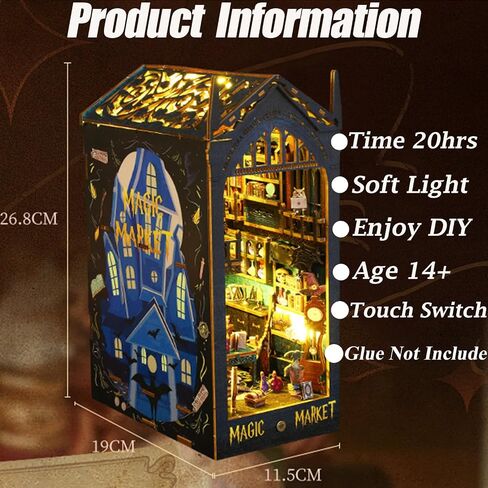 ISSEVE DIY Book Nook Kit، لغز خشبي ثلاثي الأبعاد DIY طقم منزل مصغر لتزيين رف الكتب، حامل كتاب سحري لبيت الكتب ورف الكتب للبالغين مع ضوء مستشعر (مكتبة الكتب) in Kuwait