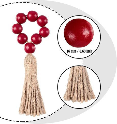 Christmas Buffalo Plaid Wood Bead Napkin Rings with Tassels Fall Wooden Bead Napkin Ring Holders Garland Farmhouse Beaded Napkin Buckle Thanksgiving for Christmas Table (Red,12 Pieces) in Saudi Arabia