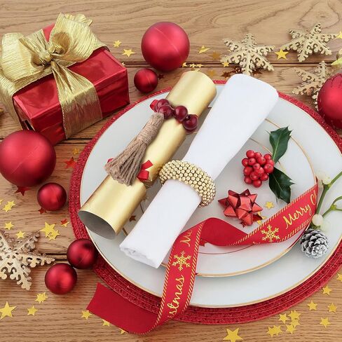 Christmas Buffalo Plaid Wood Bead Napkin Rings with Tassels Fall Wooden Bead Napkin Ring Holders Garland Farmhouse Beaded Napkin Buckle Thanksgiving for Christmas Table (Red,12 Pieces) in Saudi Arabia