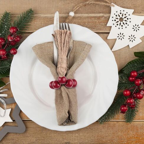 Christmas Buffalo Plaid Wood Bead Napkin Rings with Tassels Fall Wooden Bead Napkin Ring Holders Garland Farmhouse Beaded Napkin Buckle Thanksgiving for Christmas Table (Red,12 Pieces) in Saudi Arabia