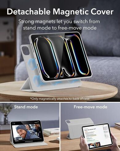 حافظة ESR لجهاز iPad Pro 13 بوصة (2024)، حافظة iPad Pro 13 مع حامل قلم رصاص، غطاء مغناطيسي قابل للإزالة، حامل عمودي، يدعم بالكامل قلم الرصاص Pro والقلم الرصاص (USB-C)، سلسلة Rebound 360، وردي in Kuwait