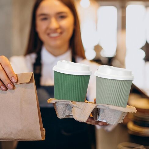 Whaline 100Pcs Sage Green Disposable Coffee Cups with Lids 8oz Gradient Green Paper Cups Corrugated Ripple Wall Insulated Hot Cups for Home Office Party Supplies in Saudi Arabia