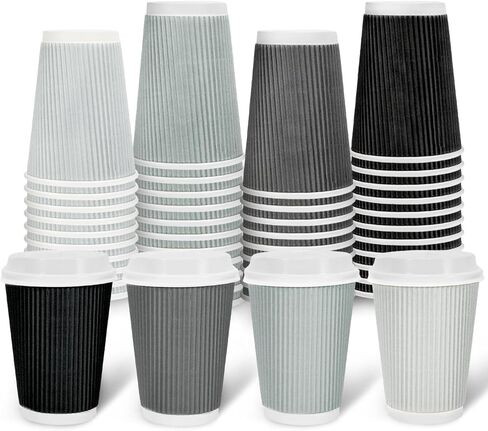Whaline 100Pcs Sage Green Disposable Coffee Cups with Lids 8oz Gradient Green Paper Cups Corrugated Ripple Wall Insulated Hot Cups for Home Office Party Supplies in Saudi Arabia