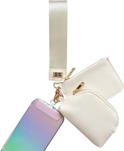Mini Dual Pouch Wristlet Wallet with Phone Tether | Hands Free | Detachable | Zipper Coin Purse (Nude) in Saudi Arabia