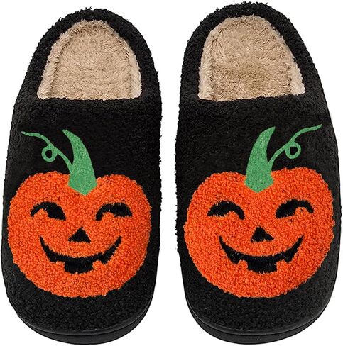 Halloween Pumpkin Slippers for Womens Mens Plush Warm Spooky Lantern Pumpkin Slippers House Shoes in Saudi Arabia