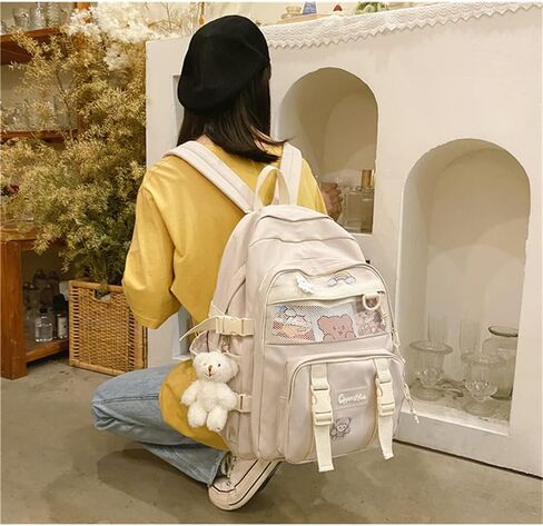Kawaii Backpack with Kawaii Pins School Bag Rucksack Large Capacity Girls Backpack Teens Multi-Pocket Bookbag in Saudi Arabia