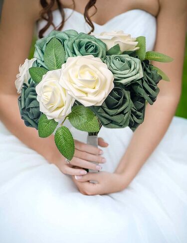Artificial Flowers, Green White Roses Fake Flowers, 25 Pcs Flowers for St Patrick's Day Party Decorations Floral Arrangements Birthday Engagement Bridal Baby Shower Anniversary Party Supplies in Saudi Arabia
