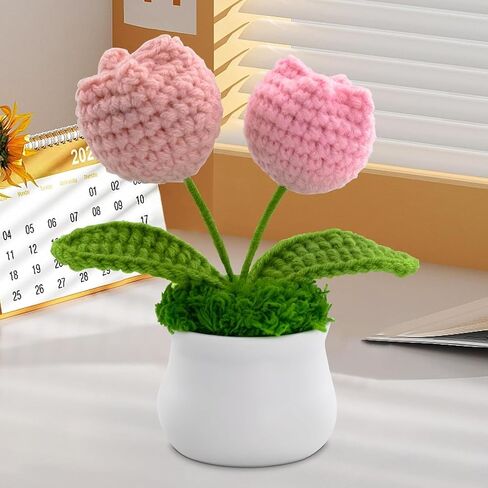 Knitting Crochet Tulip Potted Plants, Fake Artificial Handmade Flowers to Friends, Family and Lover, Cute Decor Gift for Home Decorations, Office Desk in Saudi Arabia