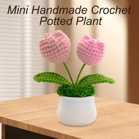 Knitting Crochet Tulip Potted Plants, Fake Artificial Handmade Flowers to Friends, Family and Lover, Cute Decor Gift for Home Decorations, Office Desk in Saudi Arabia