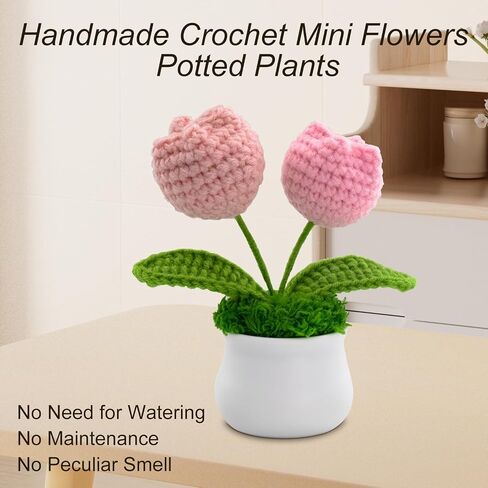 Knitting Crochet Tulip Potted Plants, Fake Artificial Handmade Flowers to Friends, Family and Lover, Cute Decor Gift for Home Decorations, Office Desk in Saudi Arabia