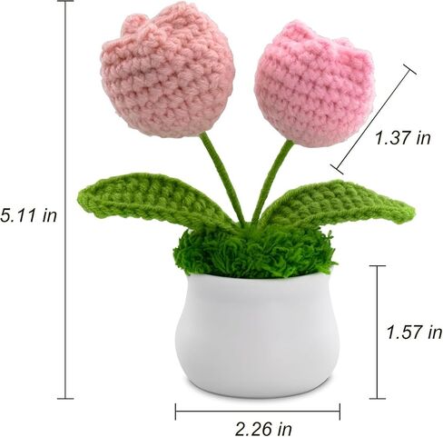 Knitting Crochet Tulip Potted Plants, Fake Artificial Handmade Flowers to Friends, Family and Lover, Cute Decor Gift for Home Decorations, Office Desk in Saudi Arabia