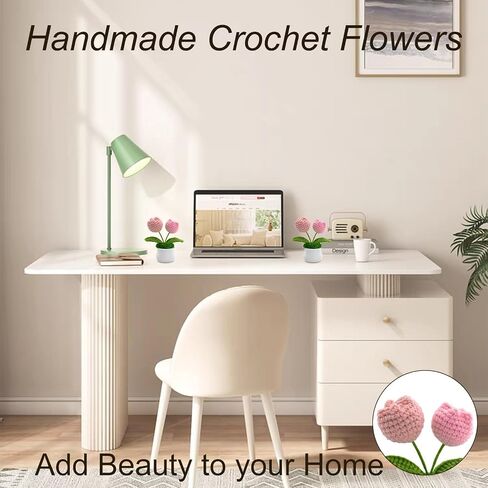 Knitting Crochet Tulip Potted Plants, Fake Artificial Handmade Flowers to Friends, Family and Lover, Cute Decor Gift for Home Decorations, Office Desk in Saudi Arabia