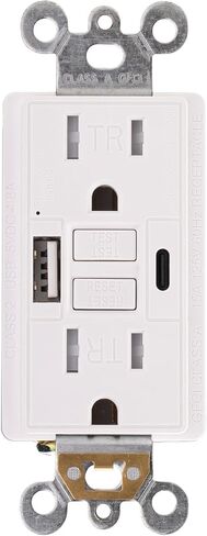 15 Amp Self-Test GFCI Outlet Combination with USB Type A and Type-C, Tamper Resistant Decorator Duplex Outlet, in-Wall, USB Charger for Smartphones, Tablets and Smart Home Appliance, White in Saudi Arabia