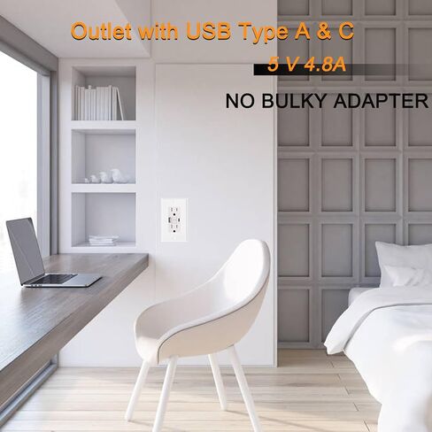 15 Amp Self-Test GFCI Outlet Combination with USB Type A and Type-C, Tamper Resistant Decorator Duplex Outlet, in-Wall, USB Charger for Smartphones, Tablets and Smart Home Appliance, White in Saudi Arabia