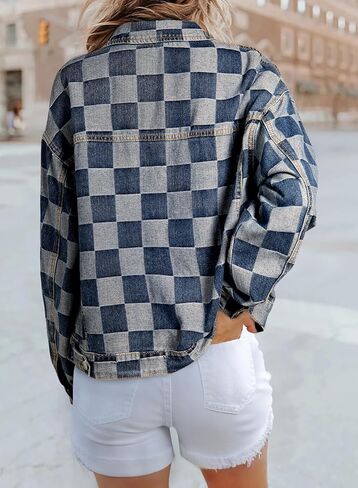 سترة Sidefeel النسائية كبيرة الحجم من قماش الدنيم كاجوال بجيوب منقوشة وسترة جينز للخريف والربيع in Kuwait