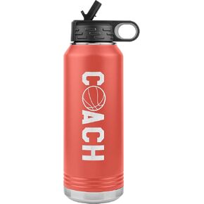 Basketball Coach Water Bottle - 32oz Insulated Engraved Stainless Steel Flip Top with Straw Basketball Coach Gift Black