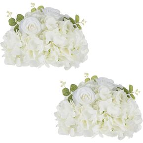 Wedding Flowers Flower Balls for Centerpieces - 2 Pcs Artificial Rose Balls, Small Fake Flower Ball, Silk Hydrangea Floral Ball, Arrangement Bouquet for Wedding Tables, Party, Home Decor, White