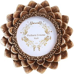 Vintage Picture Frames 4x4 Round Picture Frames Flower Picture Frames Floral Wall Decor (Bronze Sunflower)