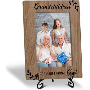 Family Picture Frame Grandchildren Are A Gift For God Picture Frame Wooden Picture Frame for 4x6 photo for Display on Table Top, Appreciation Gifts For Grandparents /18