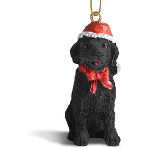 Dog Figurine Christmas Ornaments with Santa Hats (BLK/WH Shih Tzu)