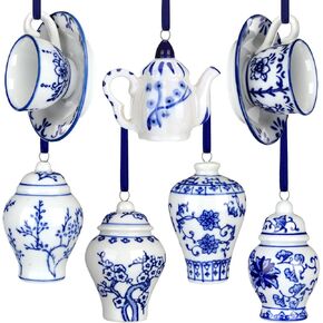 Soaoo 7 Pcs Chinoiserie Porcelain Hanging Ornaments Christmas Mini Ginger Jar Ornaments Blue and White Porcelain Decor Ceramic Home Decor Christmas Hanging Pendant for Xmas Party Tree Decoration in Saudi Arabia