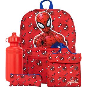 Marvel Backpack Set | Kids Backpack, Lunchbag, Water Bottle and Pencil Case Set | spider man backpack | Official Merchandise | Red