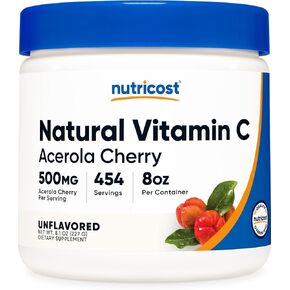 Nutricost Natural Vitamin C Powder (Acerola Cherry) (8oz) - Gluten-Free, Non-GMO
