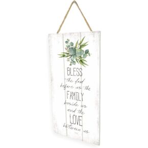 MRC Wood Products Bless The Food Before Us Wooden Plank Hanging Wall Decor Sign White Style 5x10