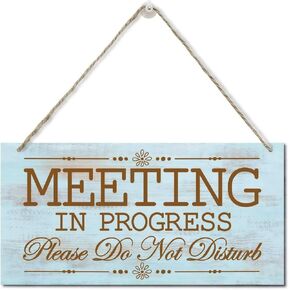 Meeting in Progress Wood Decor Sign, Please Do Not Disturb Decor Wooden Signs, Hanging Printed Wall Plaque Wood Signs, Door Wood Sign Decor, Door Sign for Office Commerical 12x6 inch