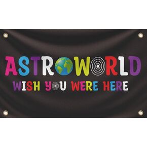 3x5 Feet Astroworld Flag Black - Man Cave Wall Flag with Four Brass Grommets for College Dorm Room Decor - Wish You Were Here Tapestry - Wall Hanging Black Tapestry Home Decorations for Bedroom