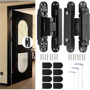 6" Hidden Hinges for Doors Invisible Hinges Concealed Hinges Zinc Alloy 180 Degree Swing Hinge 3 Way Adjustable Butt Silent Door Hinge 6 x 2.5 x 1 inch (Black Pack of 2)