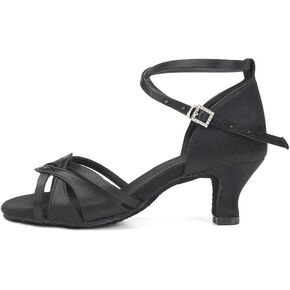 TINRYMX Women's Latin Dance Shoes Satin Ballroom Salsa Cha-cha Professional Practice Dance Shoes,EM217-Black-2.75 Inch,5.5 US
