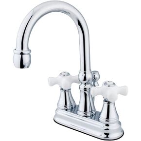 Kingston Brass KS2611PX Governor 4-Inch Centerset Lavatory Faucet with Brass Pop-Up and Porcelain Cross Handle, Polished Chrome